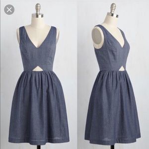 ModCloth polka dot chambray cutout dress